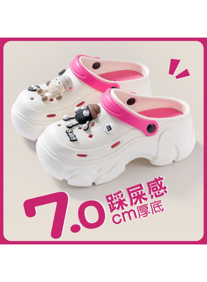 Yuzhaolin Women's Hole Shoes Outdoor Beach Thick Sole Height Increasing Dual-wear Open Toe Slippers Yg311