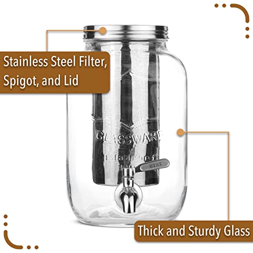 Brew To A Tea BTaT- Cold Brew Coffee Maker, 1 Gallon Mason Jars Drink Dispenser, Gallon Cold Brew Coffee Maker, Iced Tea Maker, Cold Brew Coffee Carafe, Beverage Dispenser, Glass Dispenser, Cold Brew System - Image 3