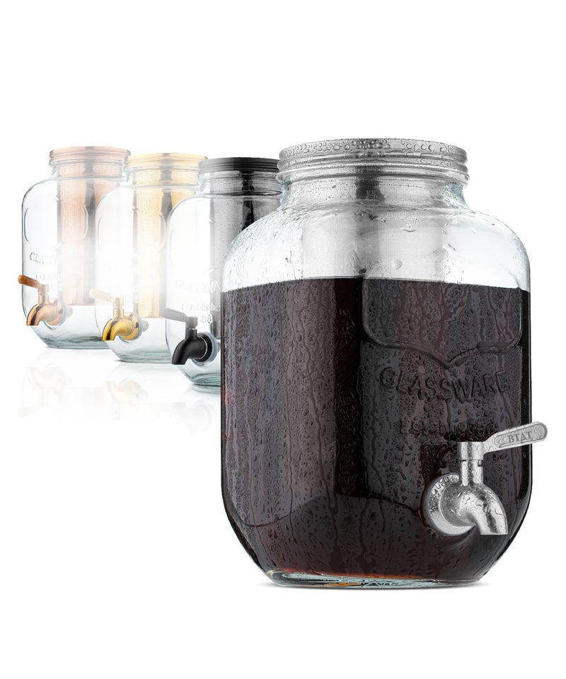Brew To A Tea BTaT- Cold Brew Coffee Maker, 1 Gallon Mason Jars Drink Dispenser, Gallon Cold Brew Coffee Maker, Iced Tea Maker, Cold Brew Coffee Carafe, Beverage Dispenser, Glass Dispenser, Cold Brew System - Image 1