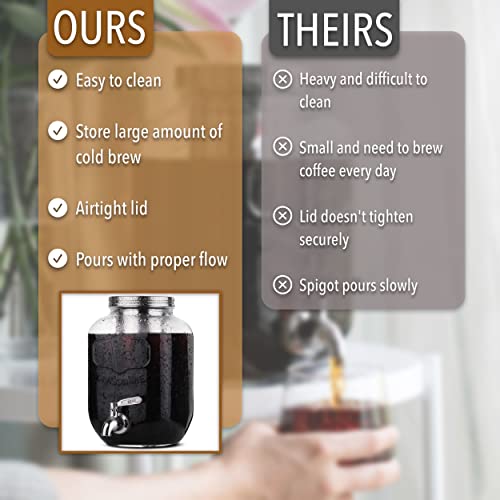 Brew To A Tea BTaT- Cold Brew Coffee Maker, 1 Gallon Mason Jars Drink Dispenser, Gallon Cold Brew Coffee Maker, Iced Tea Maker, Cold Brew Coffee Carafe, Beverage Dispenser, Glass Dispenser, Cold Brew System - Image 5