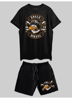 THREADCURRY THREADCURRY Eagle Biker Printed Co-ord Set for Men - Half Sleeve Oversized T-Shirt and Shorts  - Image 1