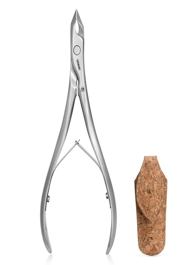 GERMANIKURE Tapered Professional Cuticle Trimmer - 1/2 Half Jaw Nipper - Ethically Made in Germany - FINOX Stainless Steel Sharp Cuticle Remover in Cork Case – Manicure Tool, r155, 5mm
