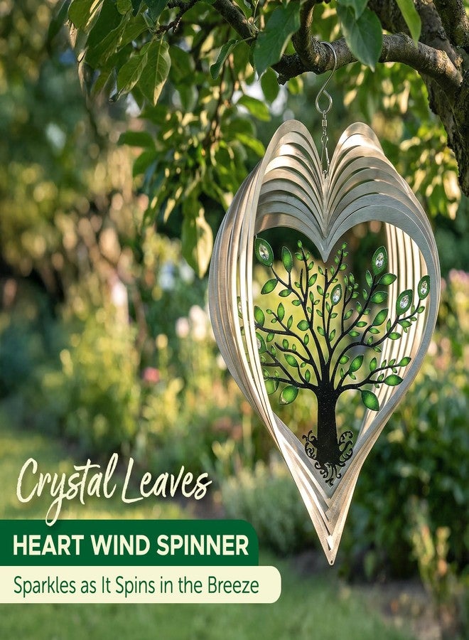 ISEO Silver Heart Wind Spinner for Yard and Garden with Crystals, Hanging Outdoor Decor, Yard Art, Porch and Patio Decorations, Metal Wind Spinners Outdoor, Weather Resistant, 12” - Image 2