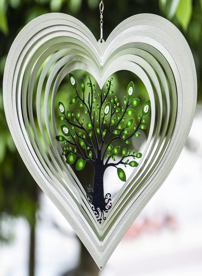 ISEO Silver Heart Wind Spinner for Yard and Garden with Crystals, Hanging Outdoor Decor, Yard Art, Porch and Patio Decorations, Metal Wind Spinners Outdoor, Weather Resistant, 12” - Image 1