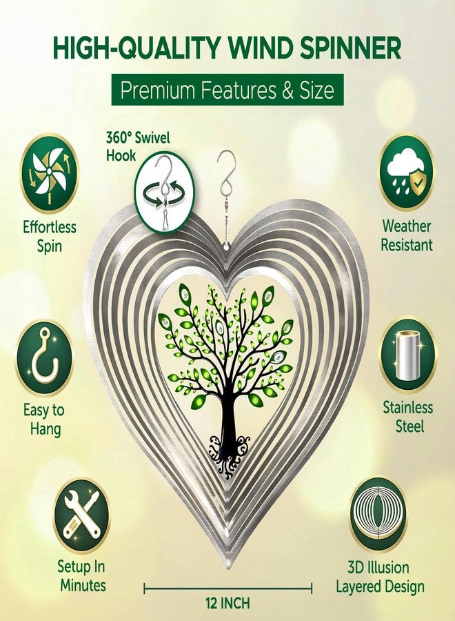 ISEO Silver Heart Wind Spinner for Yard and Garden with Crystals, Hanging Outdoor Decor, Yard Art, Porch and Patio Decorations, Metal Wind Spinners Outdoor, Weather Resistant, 12” - Image 3