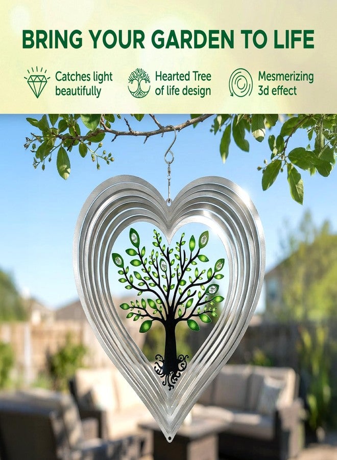ISEO Silver Heart Wind Spinner for Yard and Garden with Crystals, Hanging Outdoor Decor, Yard Art, Porch and Patio Decorations, Metal Wind Spinners Outdoor, Weather Resistant, 12” - Image 4