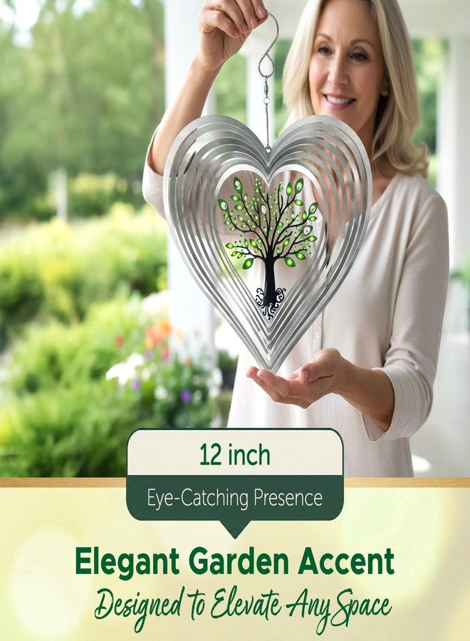 ISEO Silver Heart Wind Spinner for Yard and Garden with Crystals, Hanging Outdoor Decor, Yard Art, Porch and Patio Decorations, Metal Wind Spinners Outdoor, Weather Resistant, 12” - Image 5