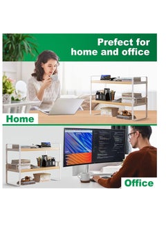 McDou 2 layer simple desktop bookshelf storage rack with metal frame wood board desktop display rack  suitable for office shelf stationery storage rack living room storage and dormitory use  - Image 3