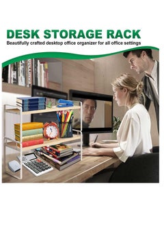 McDou 2 layer simple desktop bookshelf storage rack with metal frame wood board desktop display rack  suitable for office shelf stationery storage rack living room storage and dormitory use  - Image 4