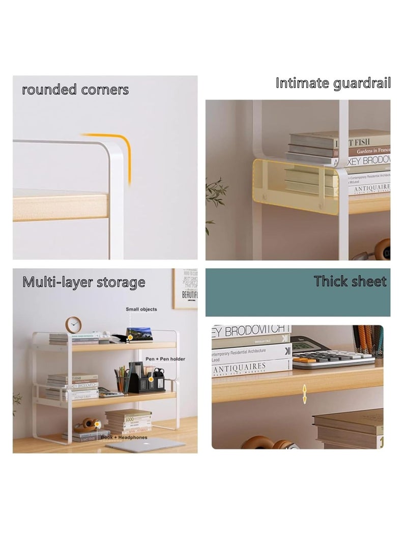 McDou - 2 layer simple desktop bookshelf storage rack with metal frame wood board desktop display rack  suitable for office shelf stationery storage rack living room storage and dormitory use - Image 1