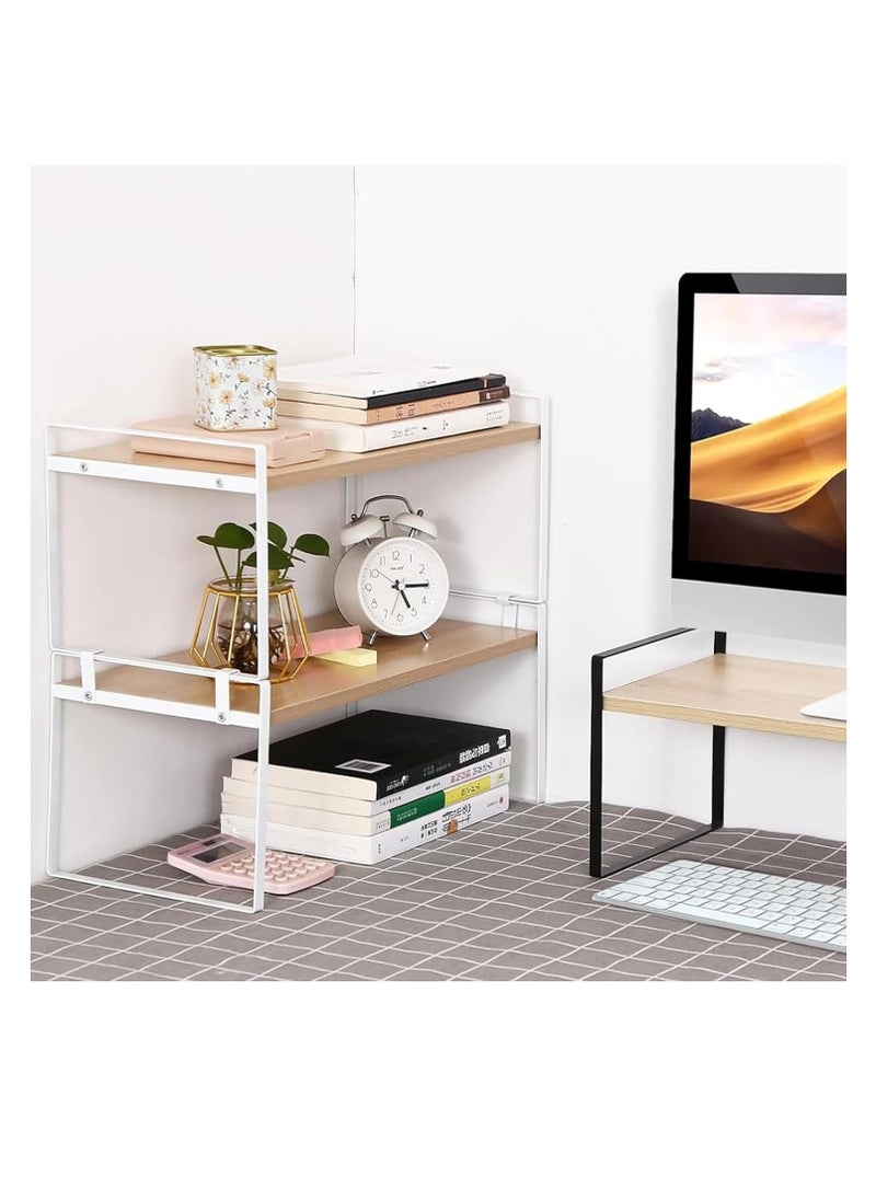 McDou - 2 layer simple desktop bookshelf storage rack with metal frame wood board desktop display rack  suitable for office shelf stationery storage rack living room storage and dormitory use - Image 1