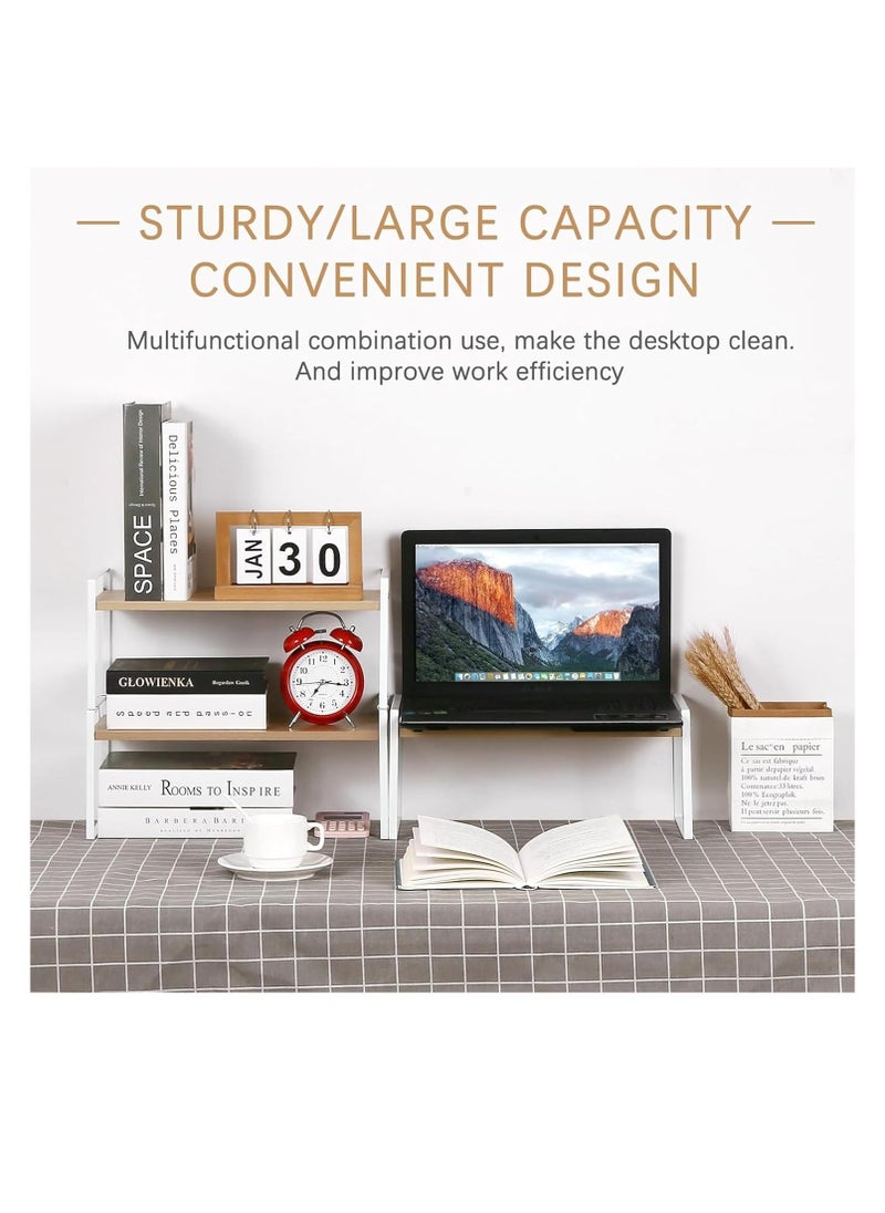 McDou - 2 layer simple desktop bookshelf storage rack with metal frame wood board desktop display rack  suitable for office shelf stationery storage rack living room storage and dormitory use - Image 1