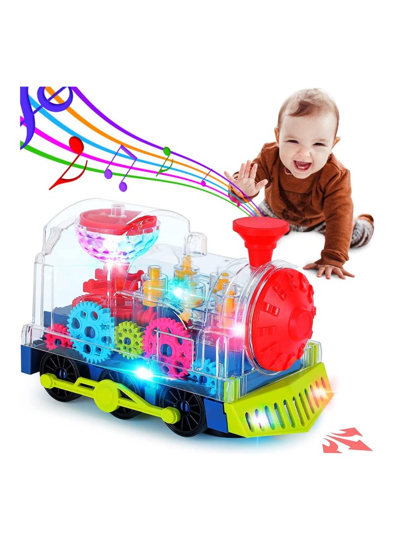 TOY GARDEN Light Up Gear Train Toy for Kids – Transparent Electric Rotating Mechanical Train with Flashing Lights, Music & Sound – Educational Locomotive Toy  - Image 1