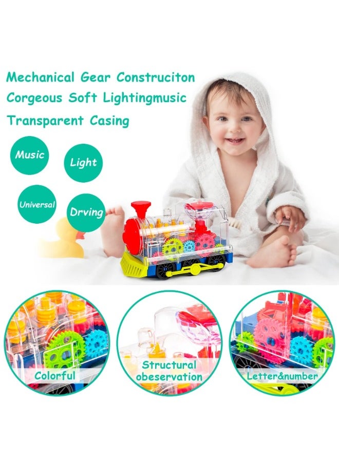 TOY GARDEN Light Up Gear Train Toy for Kids – Transparent Electric Rotating Mechanical Train with Flashing Lights, Music & Sound – Educational Locomotive Toy  - Image 3