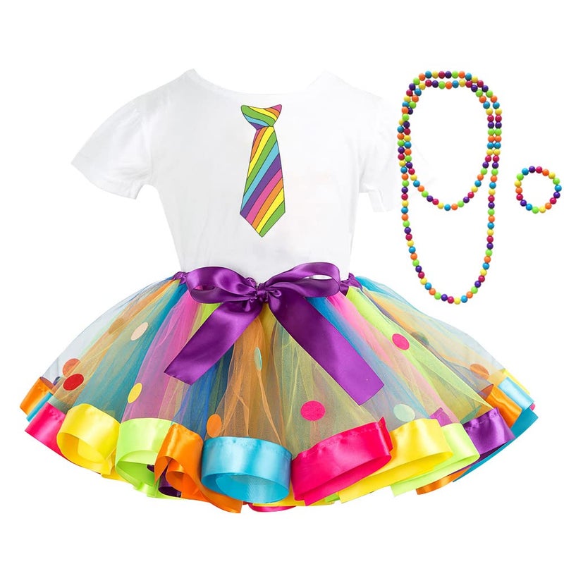 JOINSI Girls Rainbow Tutu Ballet Skirt with Shirt, Necklace & Bracelet - Image 1
