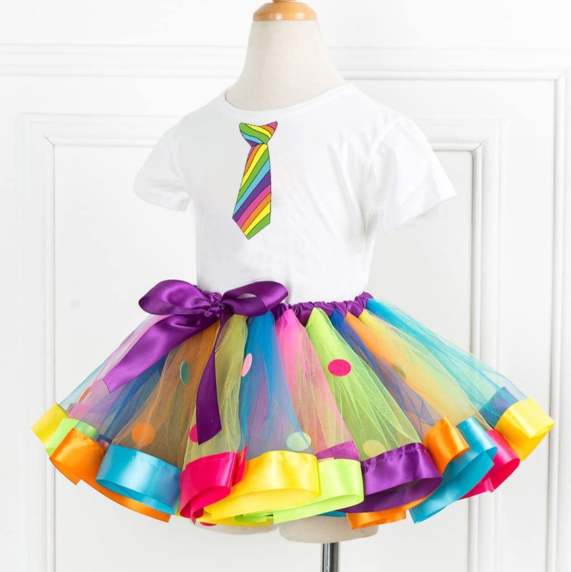 JOINSI Girls Rainbow Tutu Ballet Skirt with Shirt, Necklace & Bracelet - Image 2