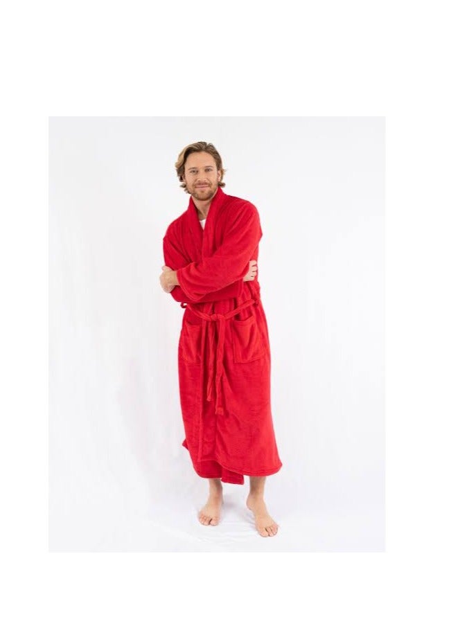 Cotton Plain Bathrobe Red  - Image 1