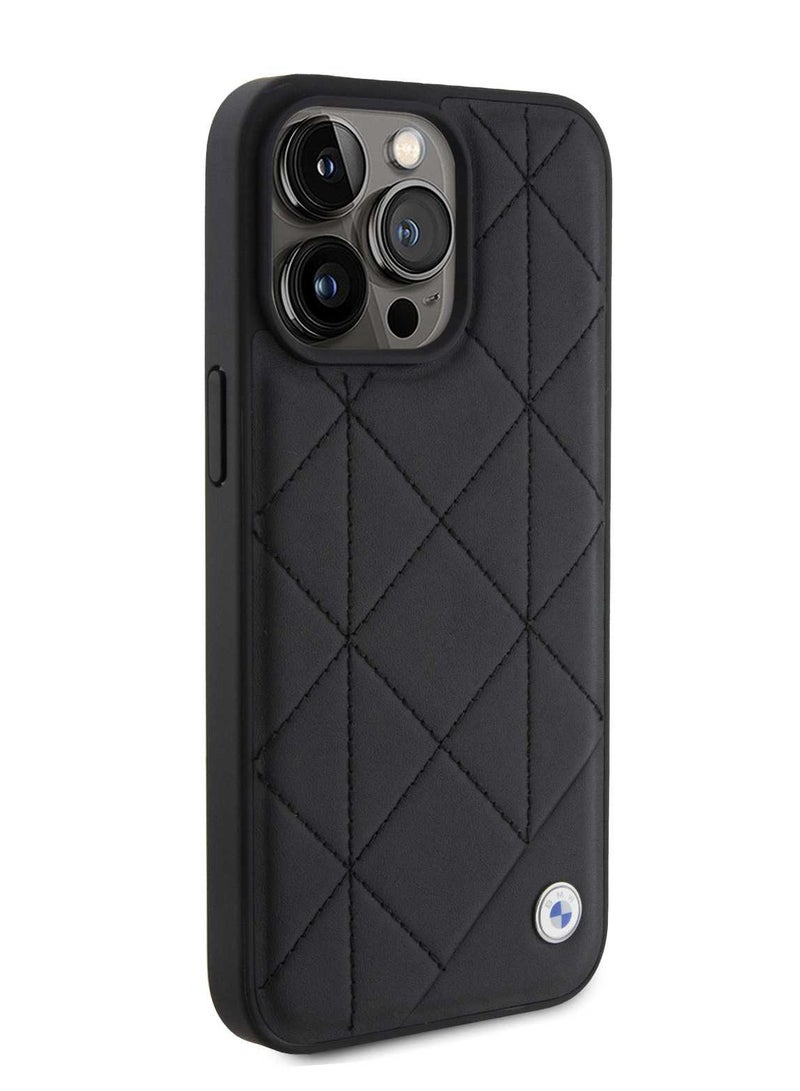 بي إم دبليو حافظة جلدية بنقش مبطن لهاتف آيفون 15 بروماكس - أسود - Image 5