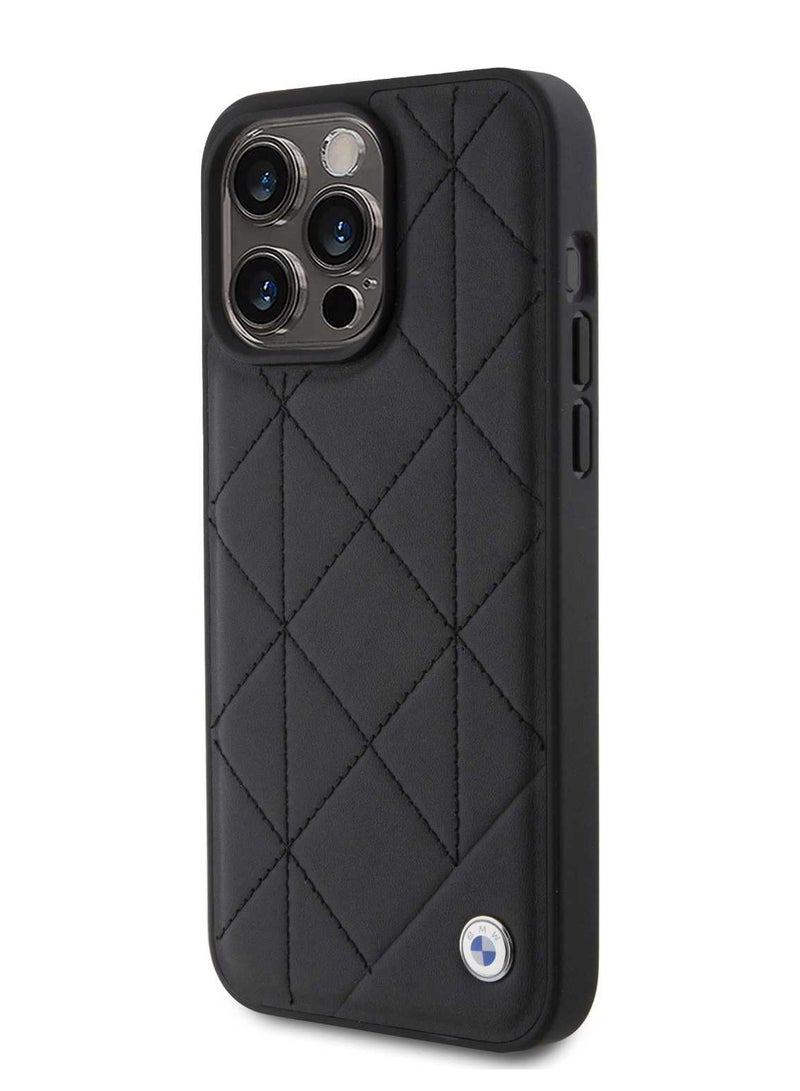 بي إم دبليو حافظة جلدية بنقش مبطن لهاتف آيفون 15 بروماكس - أسود - Image 2