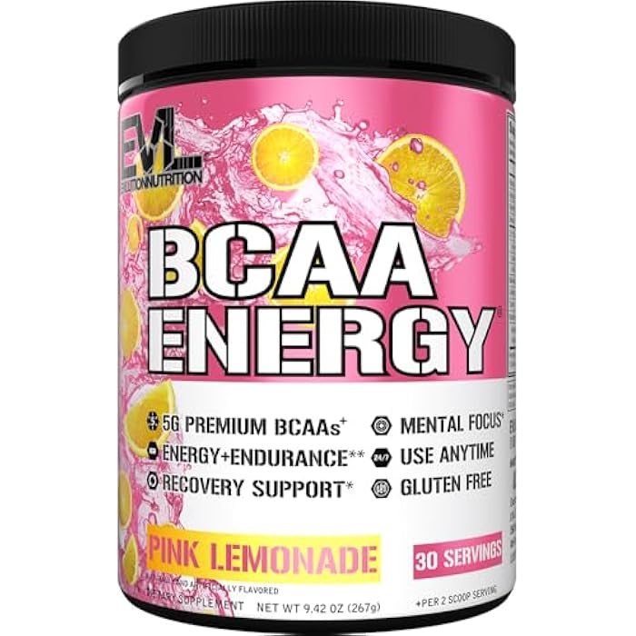 Evlution EVL BCAAs Amino Acids Powder - BCAA Energy Pre Workout Powder for Muscle Recovery Lean Growth and Endurance - Rehydrating Post Workout Recovery Drink with Natural Caffeine - Pink Lemonade - Image 1