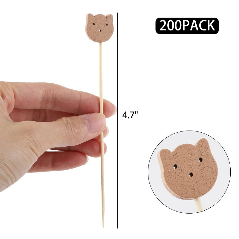 acDesign 200 Pcs Bamboo Cocktail Picks 4.7 Inch Bear Face Cocktail Sticks Food Picks Garnish Sticks Decorative Toothpicks for Appetizers, Fruits, Dessert, Baby Shower, Birthday Wedding, Party Supplies - Image 2