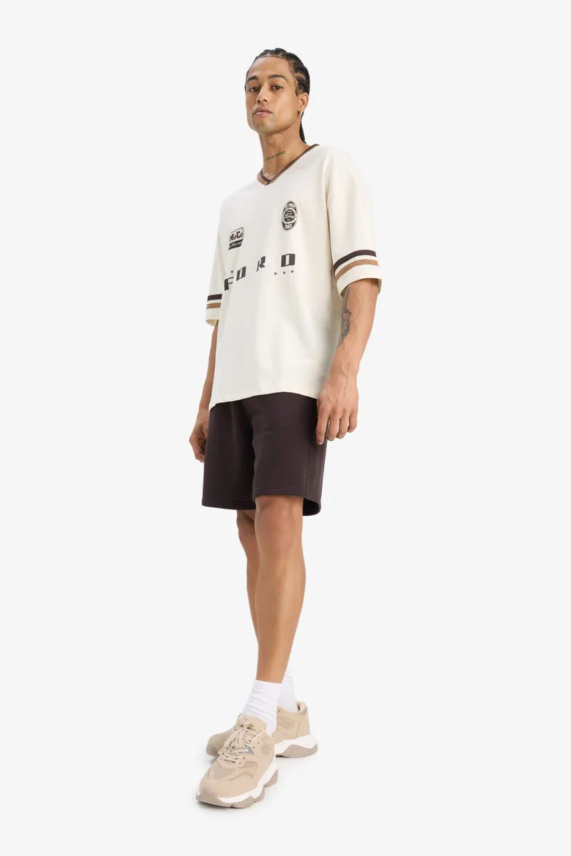 DeFacto Loose Fit V-Neck Printed Short Sleeve T-Shirt