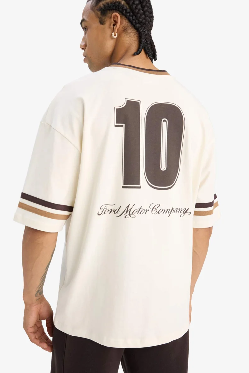 DeFacto Loose Fit V-Neck Printed Short Sleeve T-Shirt