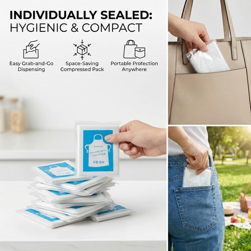 Bluelark Disposable Aprons (50 Count) Waterproof Plastic Apron For Painting, Cooking, Housework, and Picnics - Individually Packaged - Image 4