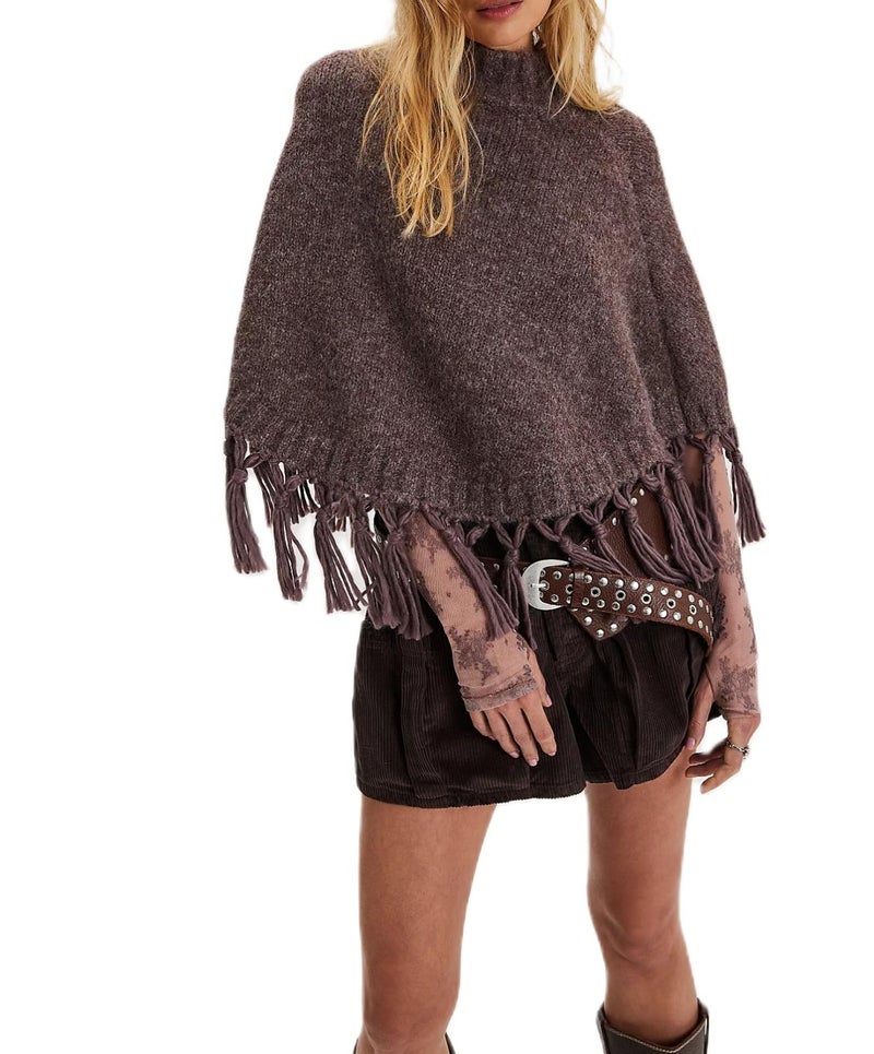 Argeousgor Women Tassel Poncho Sweater Y2K Knitted Pullover Poncho Shawl Lightweight Fringe Wrap Cardigan Knitwear Cape - Image 1