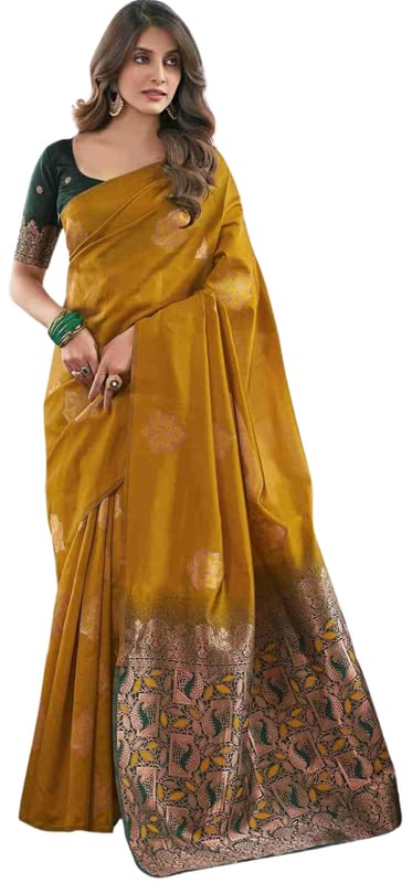 NoseQueen women fashion Multi-Colored banarasi silk saree | Cotton saree for farewell with UnStitched Blouse Piece - Image 1
