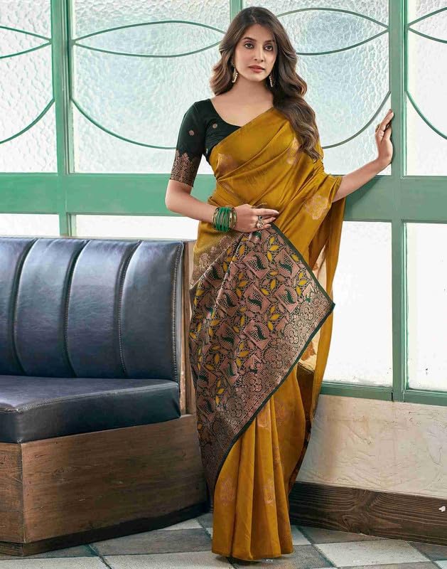NoseQueen women fashion Multi-Colored banarasi silk saree | Cotton saree for farewell with UnStitched Blouse Piece - Image 5