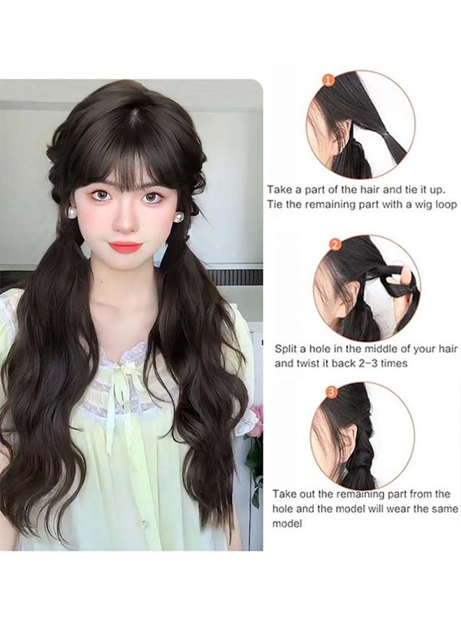 2 Pcs 17 Inch Curly Wave Ponytail Extension with Hair Tie Natural Black Synthetic Hair Piece Fake Ponytail Wig for Daily Wear Party Eid Wedding Dress Up Costumes Hair Accessories for Women Girls - Image 4