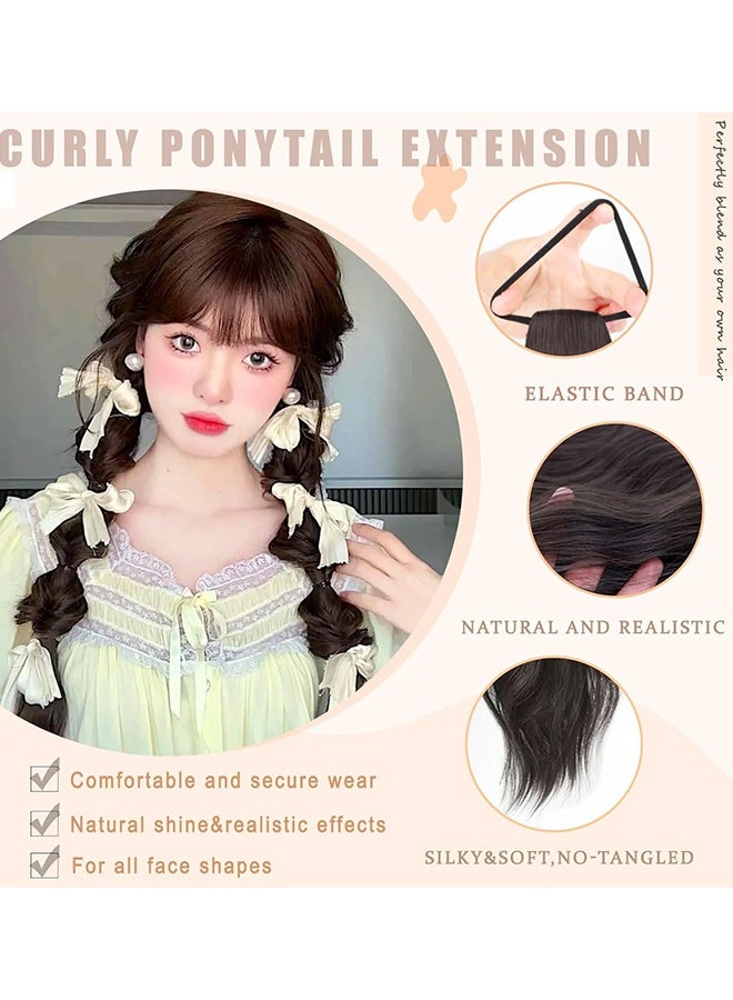 2 Pcs 17 Inch Curly Wave Ponytail Extension with Hair Tie Natural Black Synthetic Hair Piece Fake Ponytail Wig for Daily Wear Party Eid Wedding Dress Up Costumes Hair Accessories for Women Girls - Image 3