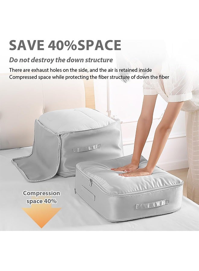 Ultra Space Saving Self Compression Organizer, Heavy Duty Moving Bags, Storage Tote for Space Saving, Self Compressing Moving Clothes Organizer Bags for Comforters Clothes Bedding (Grey, X-Large)  - Image 2