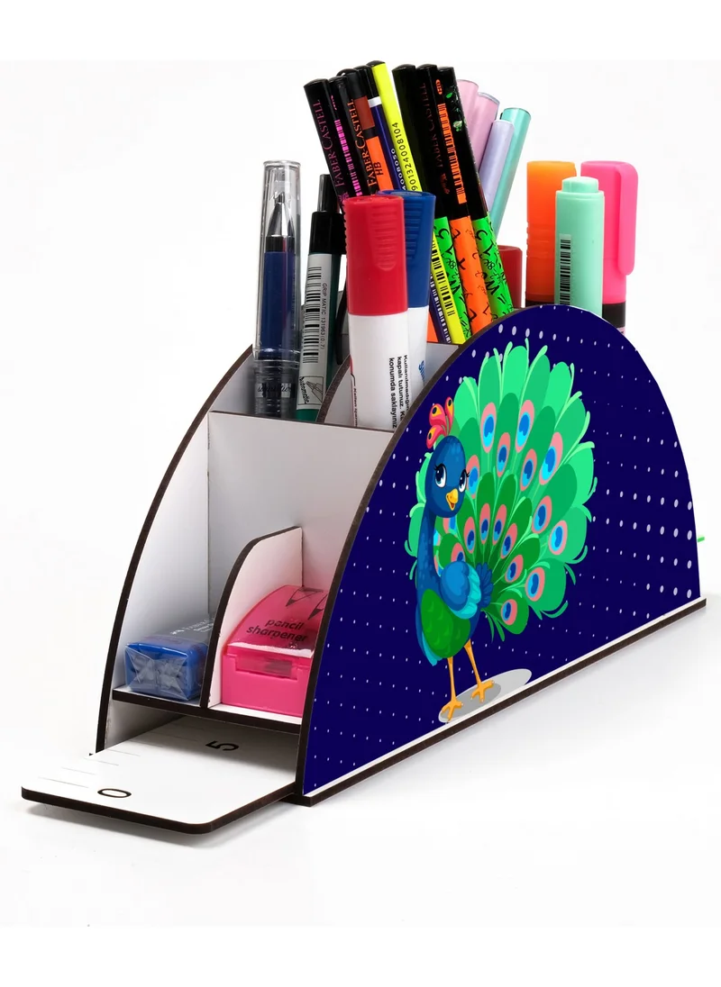 Notpa Wooden Vip Peacock Rainbow Ruler Desktop Pen Holder Organizer For Kids VIP12