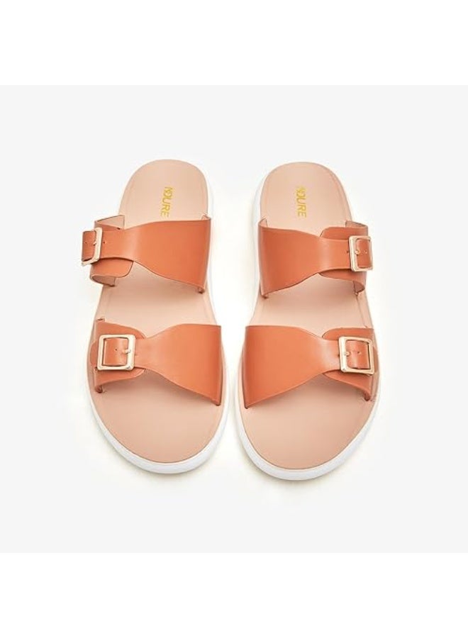 NDURE Women's Brown Buckled Slides - Image 5