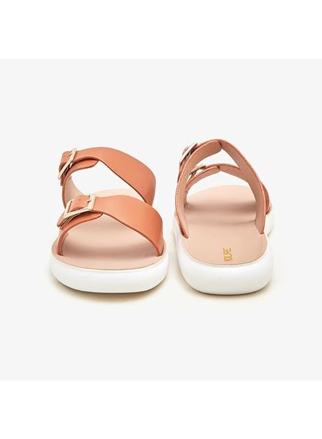 NDURE Women's Brown Buckled Slides - Image 3