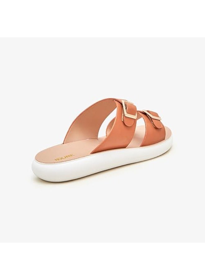 NDURE Women's Brown Buckled Slides - Image 4