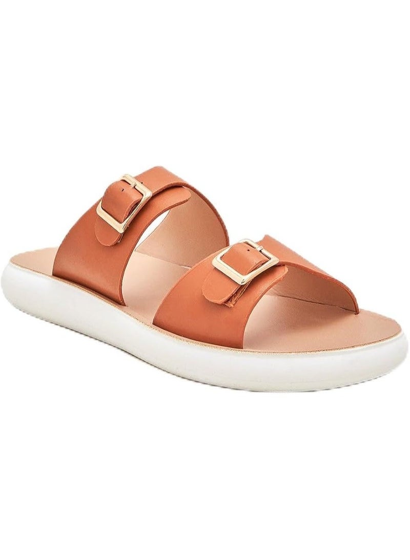 NDURE Women's Brown Buckled Slides - Image 1