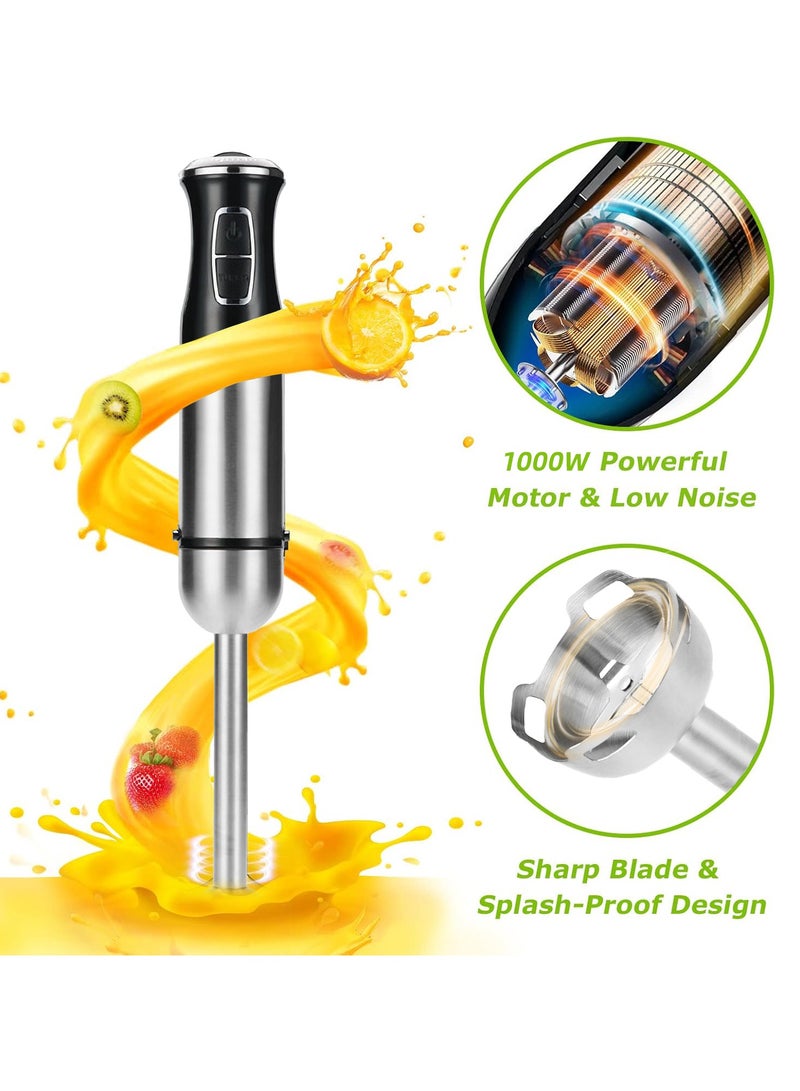 إيسي خلاط غاطس، خلاط يدوي 1000 واط، مجموعة خلاط 5 في 1 مع خفاقة، مفرمة، كوب عصير وعصا جبن - Image 2