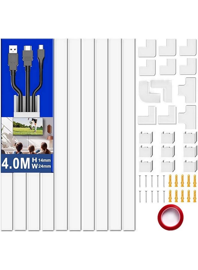 promass Cable Concealer Cord Cover Raceway Kit on Wall: ® Wire Hider with Connectors & Adhesive Strips – Upgraded Paintable Cable Cover for TV, Cable Raceway for Home Office –White (Medium) - Image 1