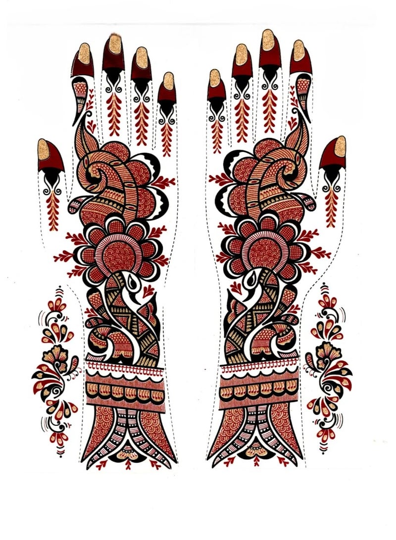 مملكة الإكسسوارات ملصق وشم حناء لليدين من أكسسورايز كينغدوم | وشم حناء مؤقت مقاوم للماء | فن الجسد للنساء والفتيات (AKM50) - Image 1