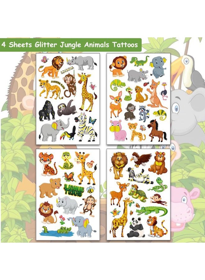 Hohamn Glitter Animal Temporary Tattoos for Kids - 50 Styles Zoo Jungle Animal Fake Tattoos for Boys Girls Birthday Party Supplies, Baby Shower - Image 2