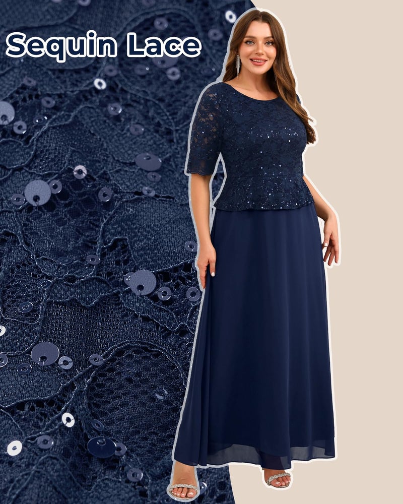 Talisea Plus Size Formal Dresses Navy Blue Mother of The Bride Evening Gowns Wedding Guest Sequin Lace Bodice Long Dress Women - Image 3