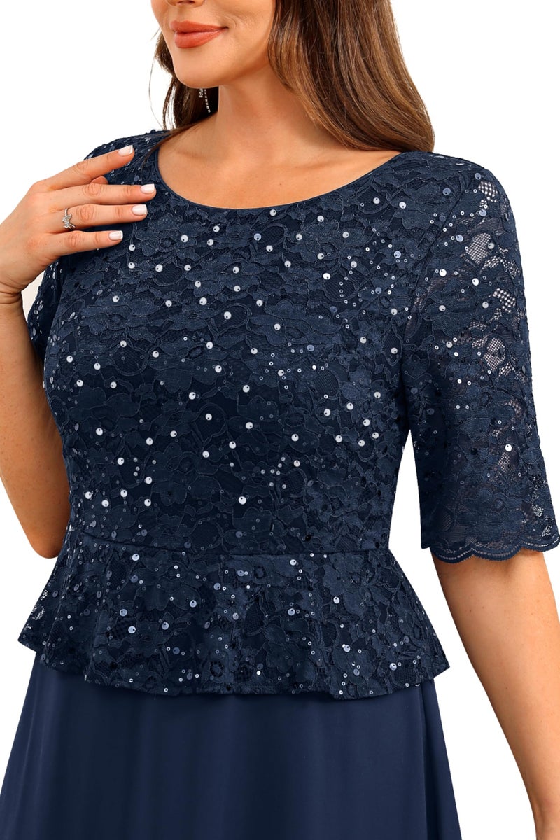 Talisea Plus Size Formal Dresses Navy Blue Mother of The Bride Evening Gowns Wedding Guest Sequin Lace Bodice Long Dress Women - Image 4