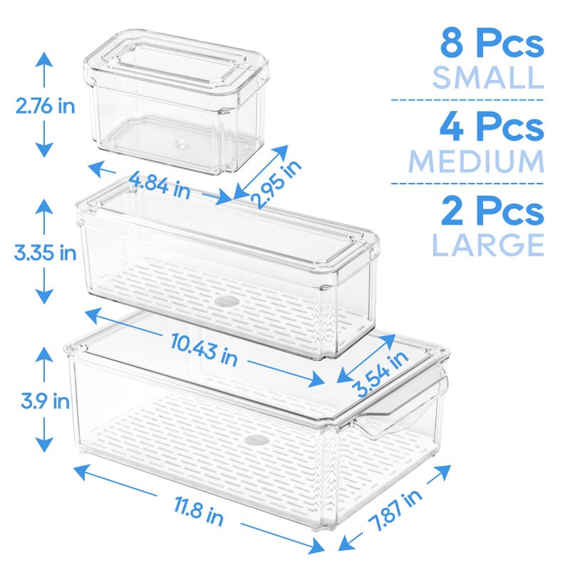 JollyPack 14 Pack Fridge Organizers, Refrigerator Organizer Bins with Lids, BPA Free Stackable Fruit Storage Containers for Fridge, Vegetables, Food and Drinks - Image 3