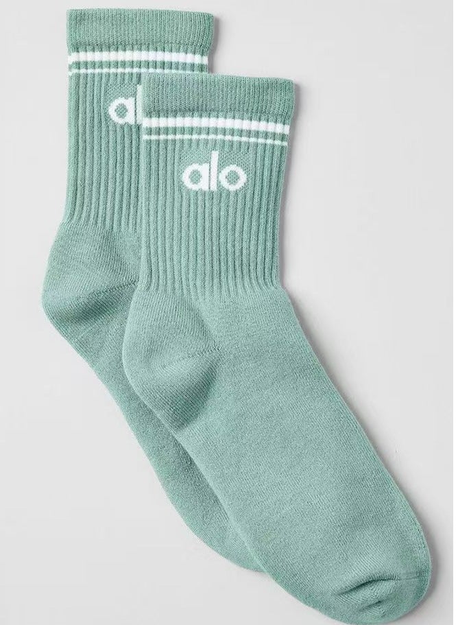 alo alo cotton socks, mid-length fashionable socks for both men and women light blue