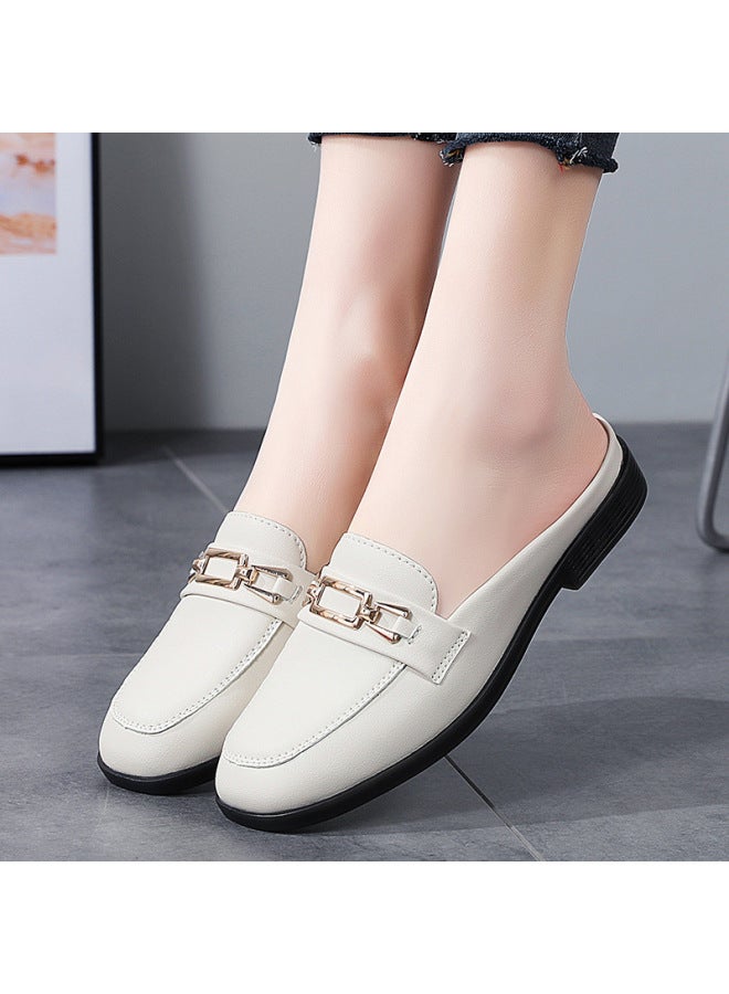 No Heeled Shoes Women's Summer Slip-on Lazy Shoes Metal Buckle Half Shoe Women's Work Leather Shoes