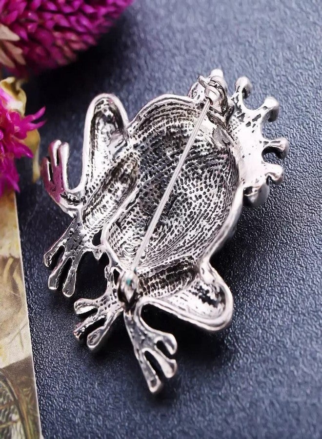 Vientiq Silver-Plated Green Frog Brooch - Image 4