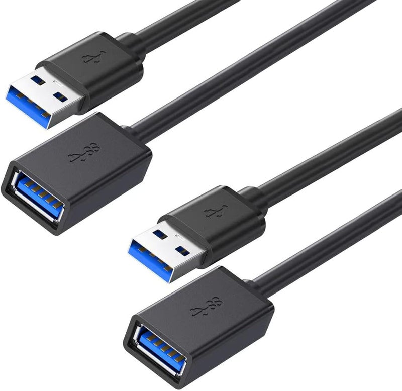 كاست ويف كابل تمديد USB 3.0، ذكر من النوع A إلى أنثى، يتحمل نقل البيانات السريع، متوافق مع لوحة مفاتيح USB، موزع USB، فأرة، طابعة، قرص صلب والمزيد (عبوة من قطعتين، طول 1.65 قدم) - Image 1